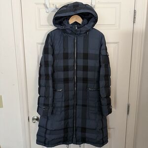 Burberry Brit Plaid Puffer Jacket Navy & Blue Down Puffer Winter Women’s Size XL